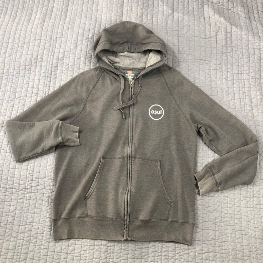 Hanes Nano Hoodie Men Medium Gray OSU Graphic Rainbow Dots Zipper Front